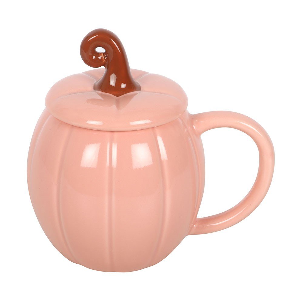 Pink Pumpkin Lidded Mug with Curly Stem Lid (450ml)2