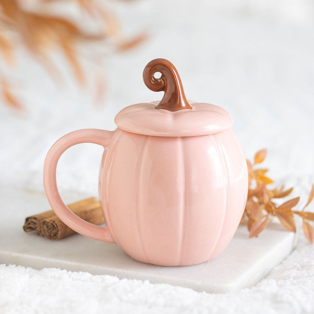 Pink Pumpkin Lidded Mug with Curly Stem Lid (450ml)3