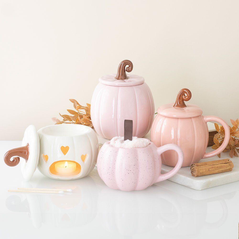 Pink Pumpkin Lidded Mug with Curly Stem Lid (450ml)4