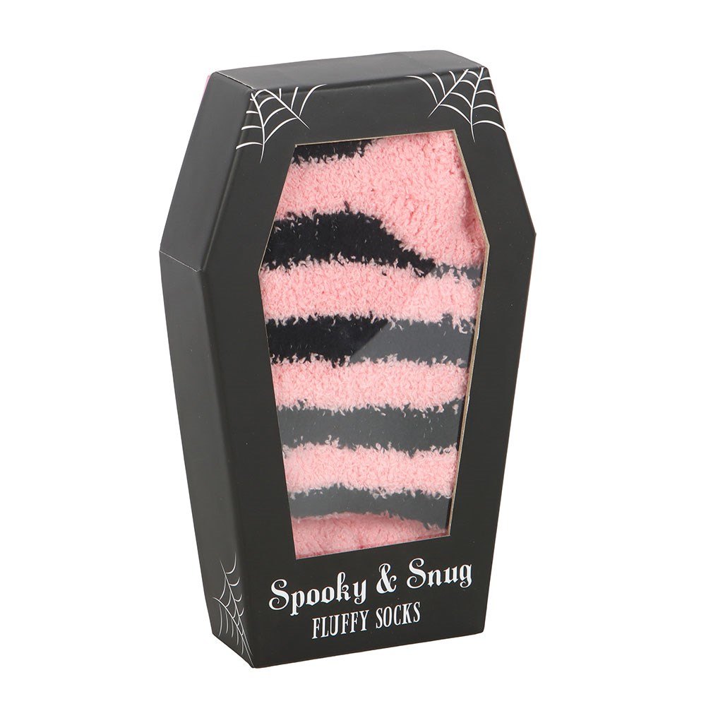 Spooky & Snug Pink & Black Striped Socks in Coffin Gift Box1