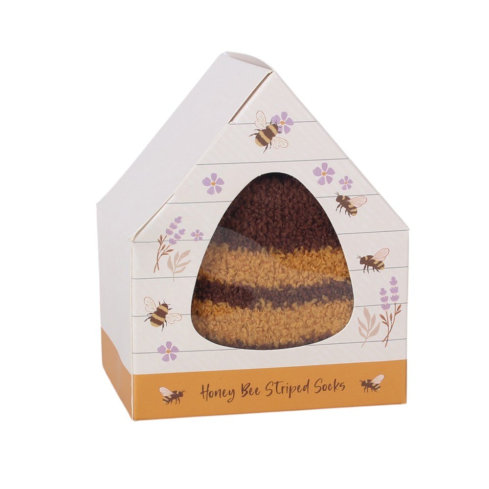Honey Bee Striped Socks in Beehive Gift Box1