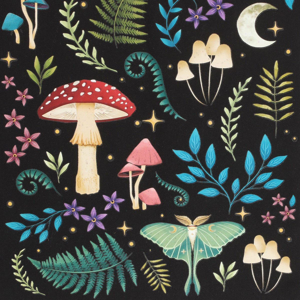 Dark Forest Mushroom & Luna Moth Tote Bag1