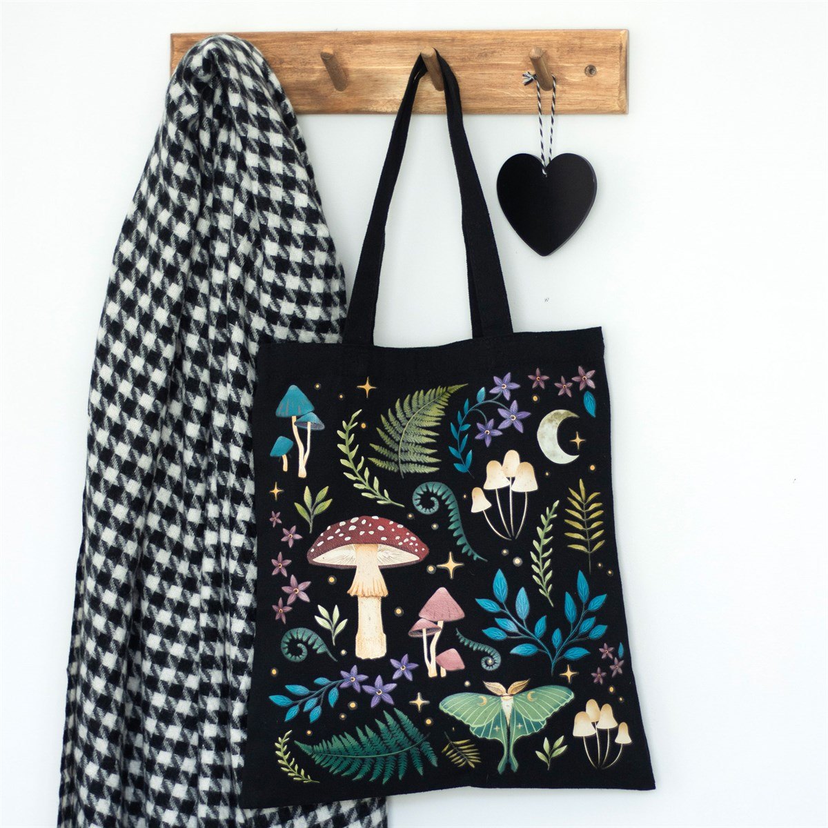 Dark Forest Mushroom & Luna Moth Tote Bag3