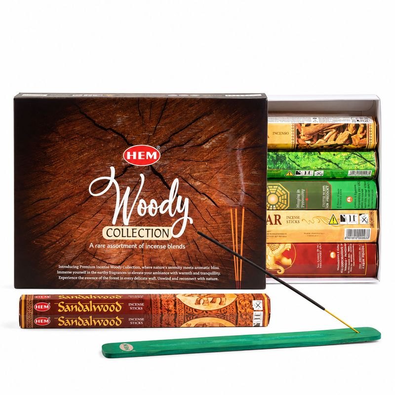 HEM Woody Collection Hexagonal Incense Set with Ashcatcher1