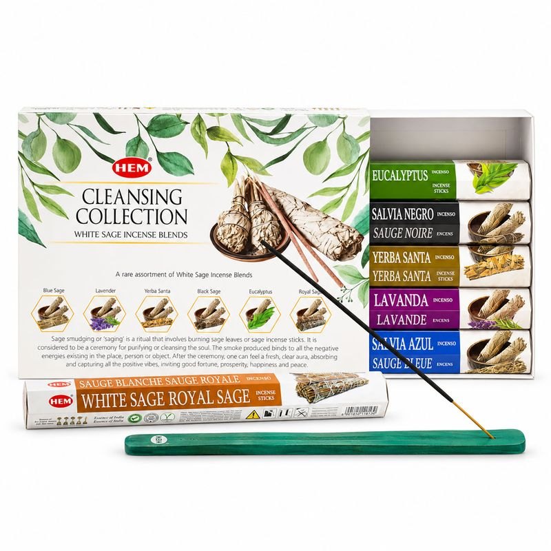 HEM White Sage Cleansing Collection Hexagonal Incense Set with Ashcatcher1