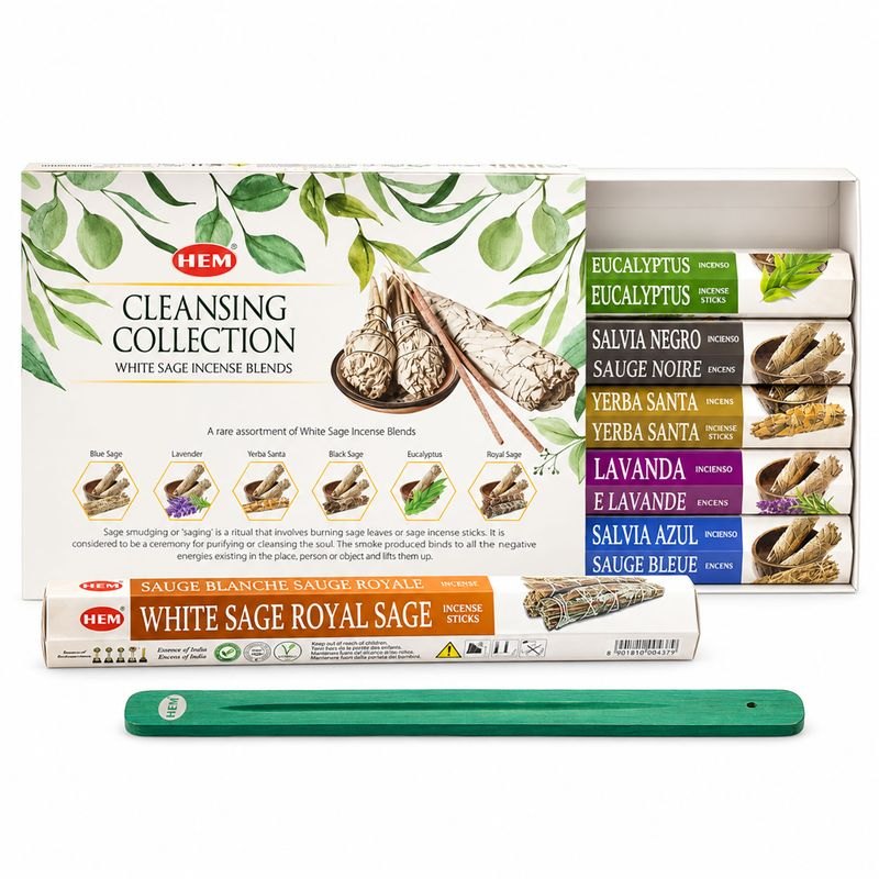 HEM White Sage Cleansing Collection Hexagonal Incense Set with Ashcatcher3