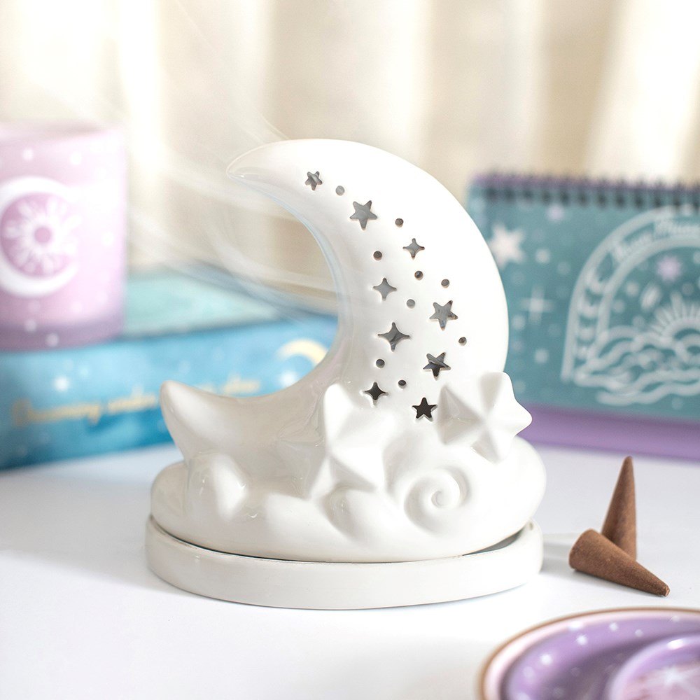 Pastel Skies White Moon Incense Cone Holder