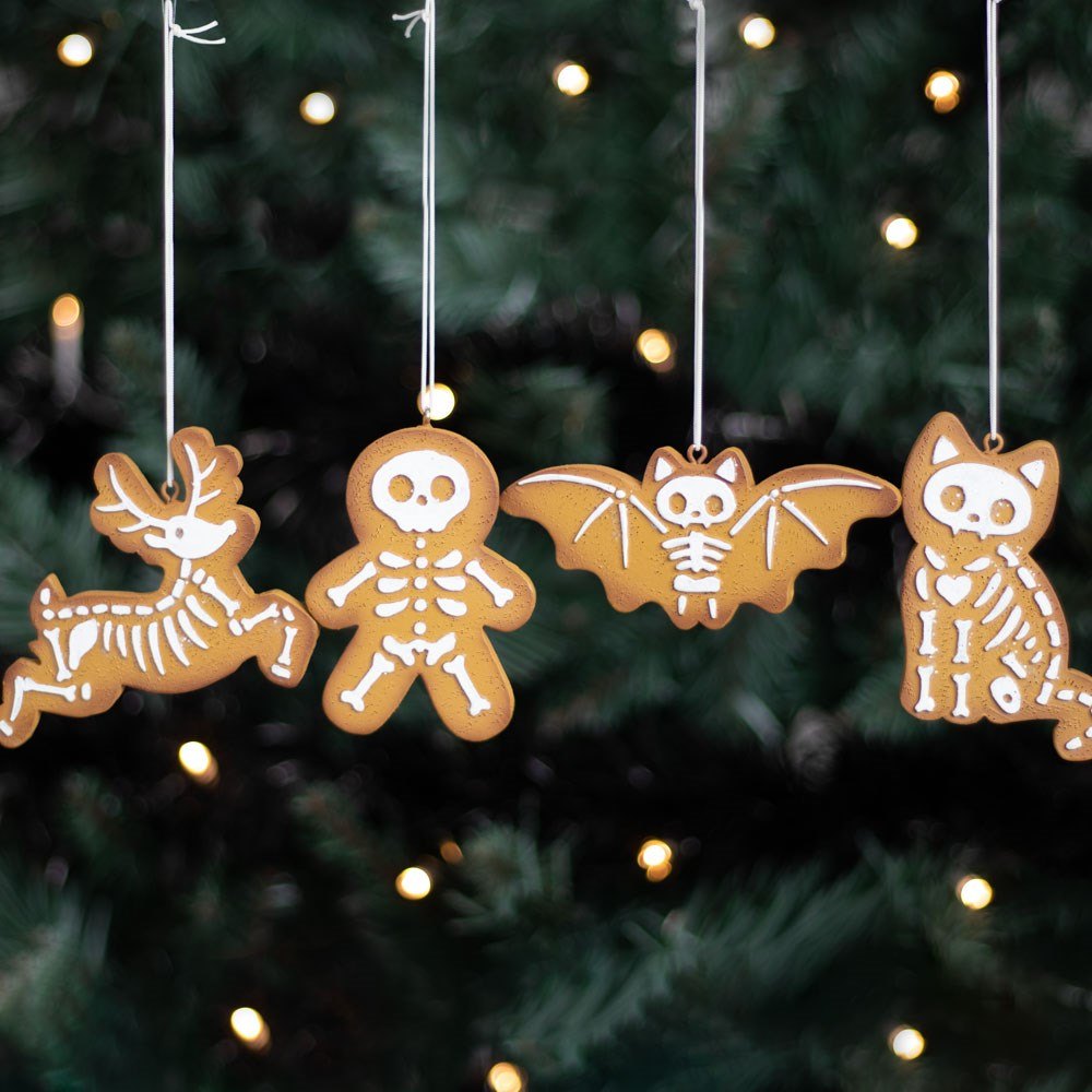 Set of 4 Creepy Christmas Skeleton Cookie Ornaments