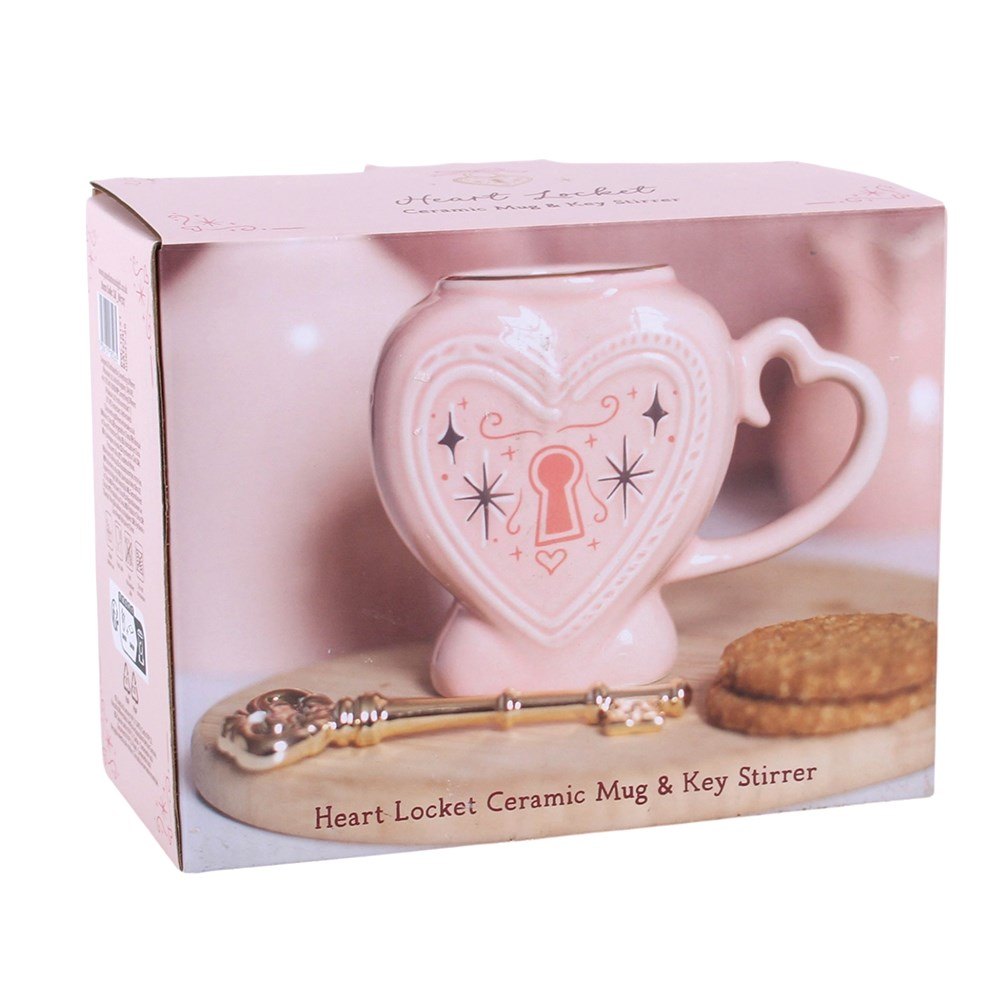 Pink Heart Locket Mug with Gold-Tone Key Stirrer (350ml)4