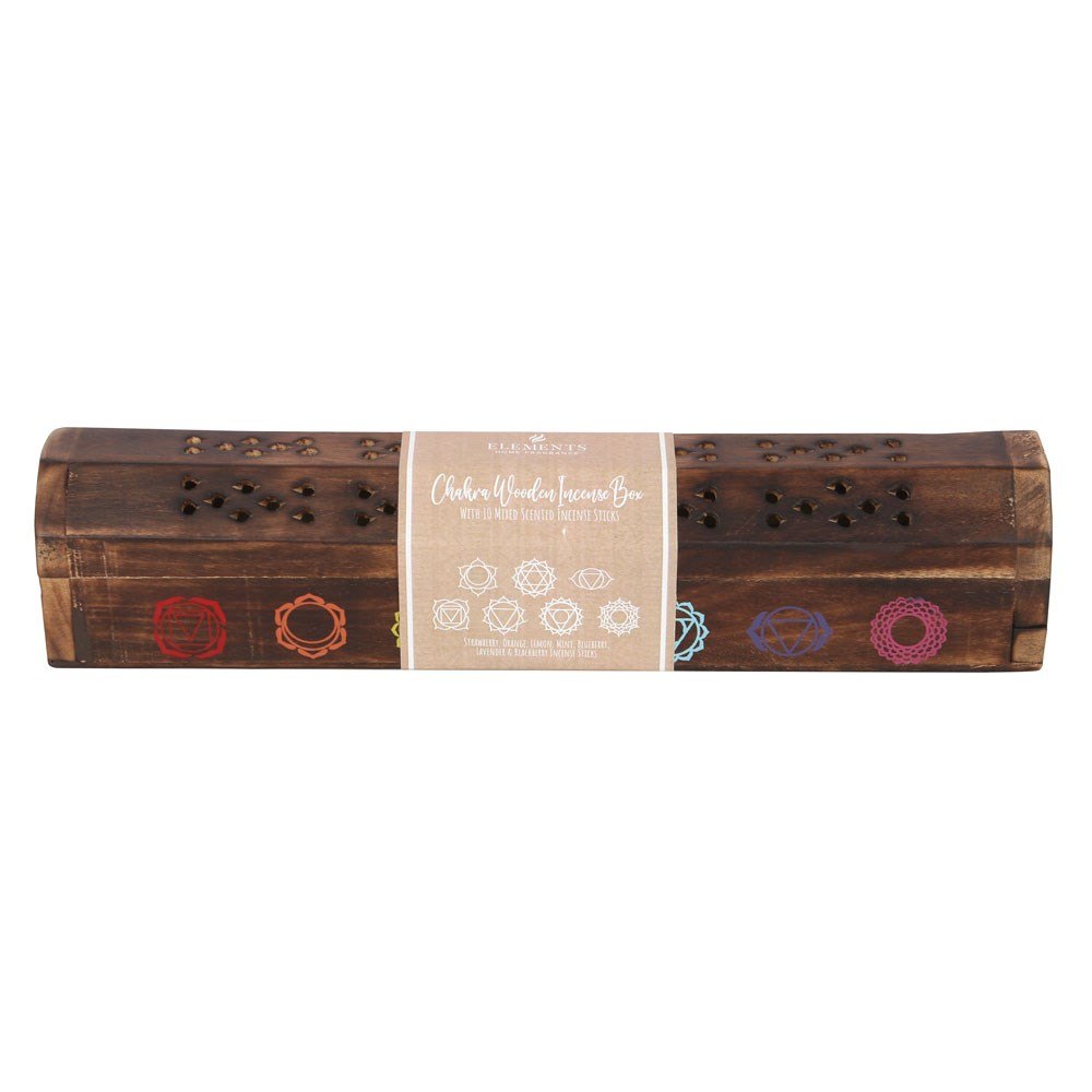 Chakra Wooden Incense Box & 10 Mixed Incense Sticks