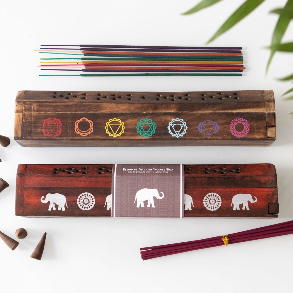 Chakra Wooden Incense Box & 10 Mixed Incense Sticks5