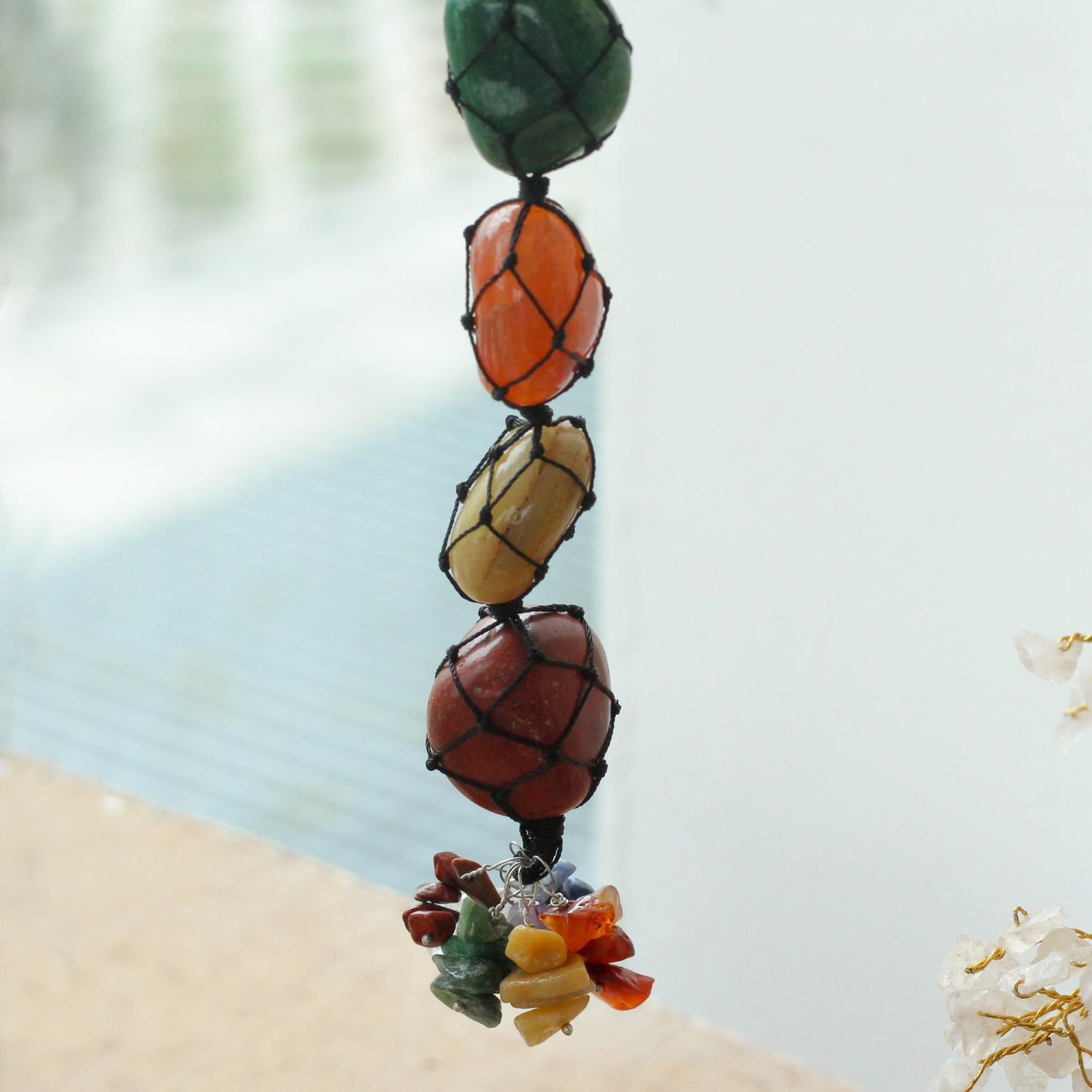 Seven Chakra Chips Hanging Gemstone Pendant1