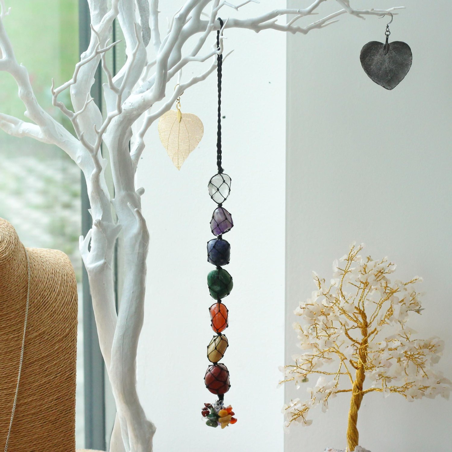 Seven Chakra Chips Hanging Gemstone Pendant2
