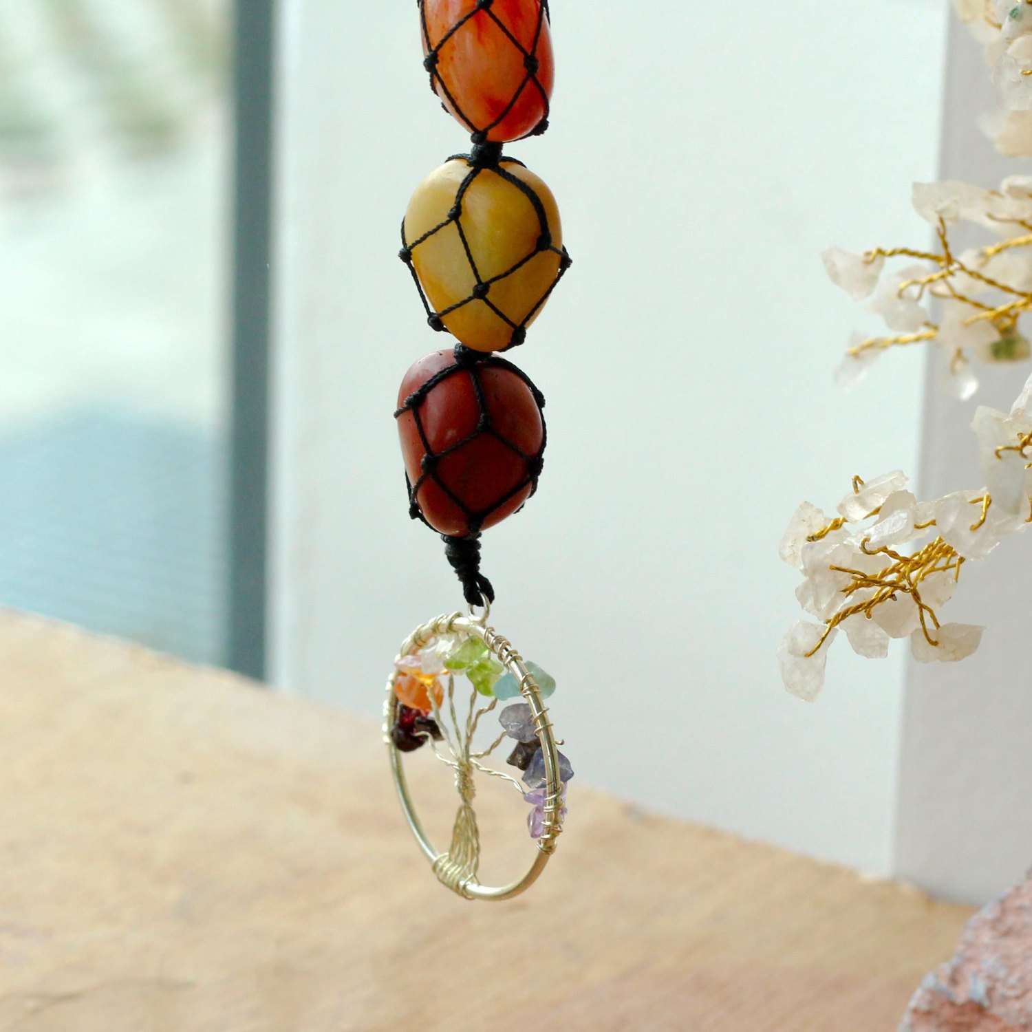 Tree of Life Hanging Chakra Gemstone Pendant1