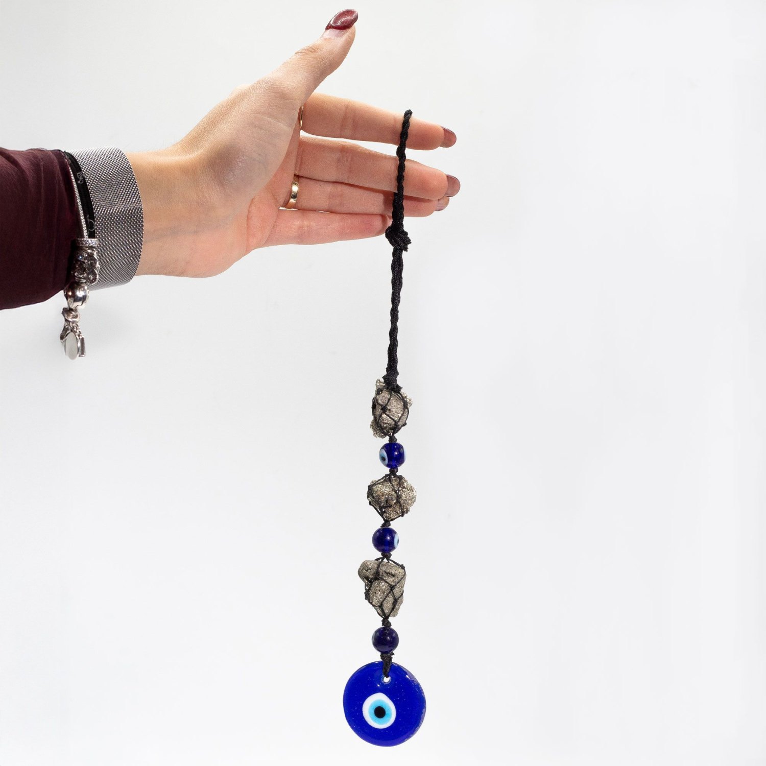 Pyrite & Evil Eye Hanging Gemstone Pendant2