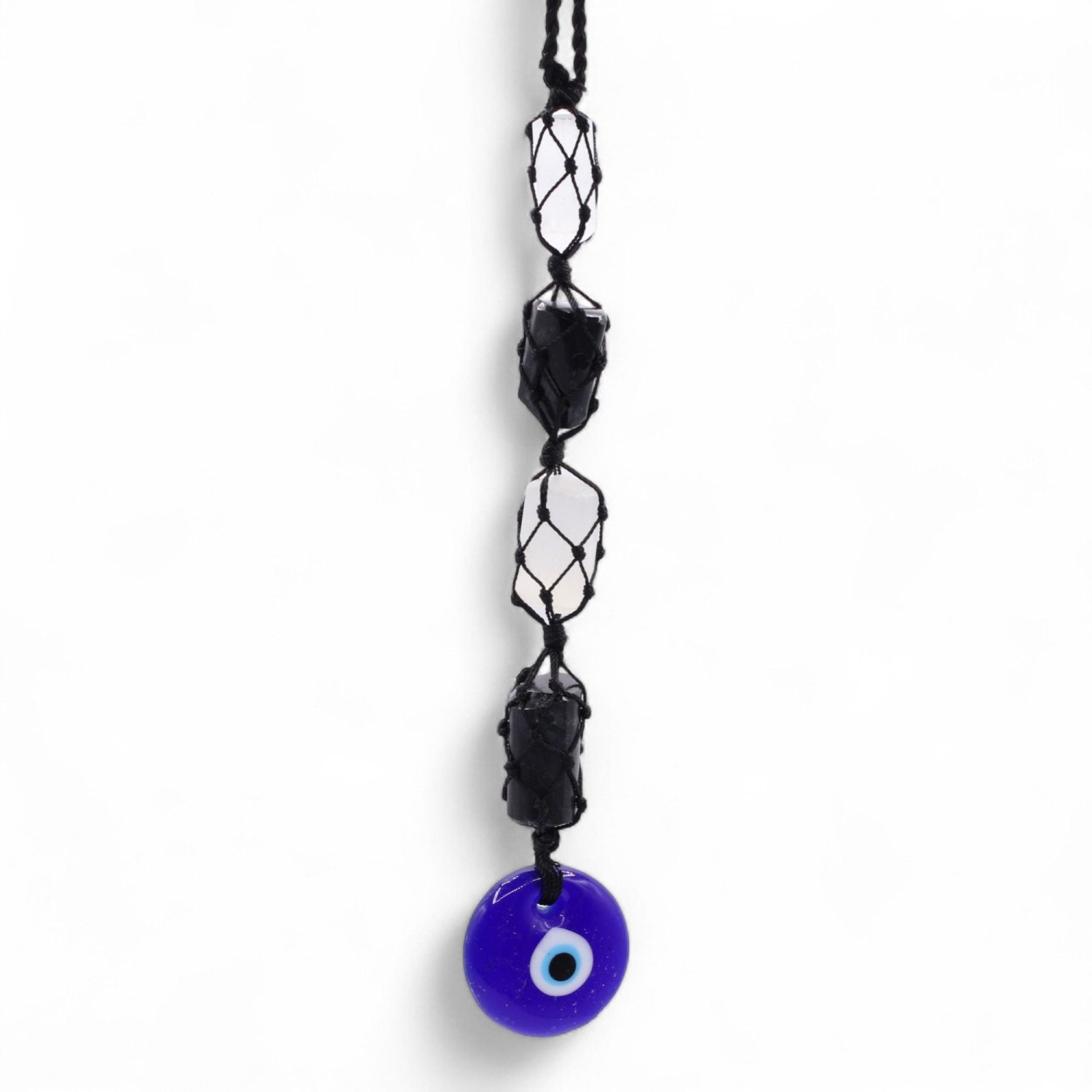 Black Tourmaline, Selenite & Evil Eye Hanging Gemstone Pendant2
