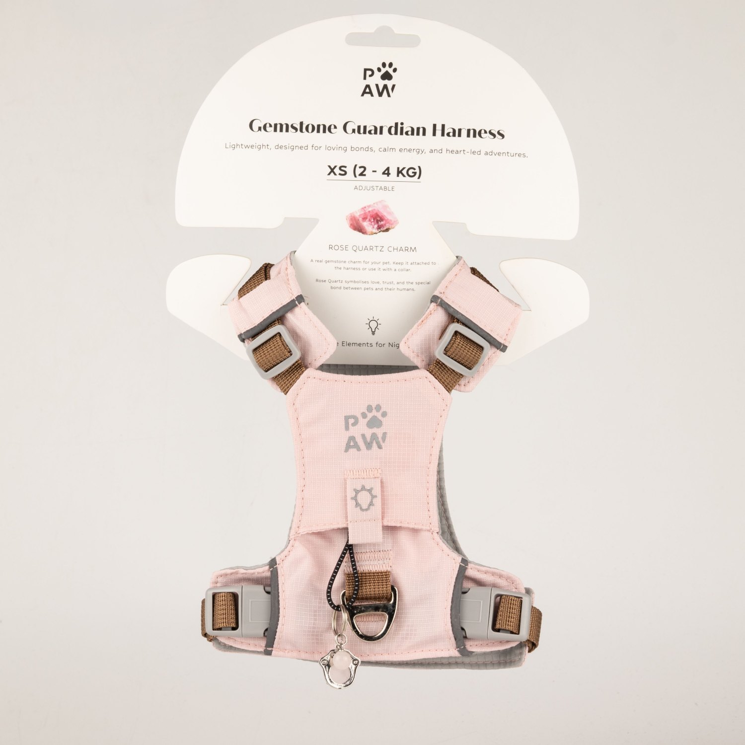 Soft Pink XS Guardian Dog Harness with Rose Quartz Charm