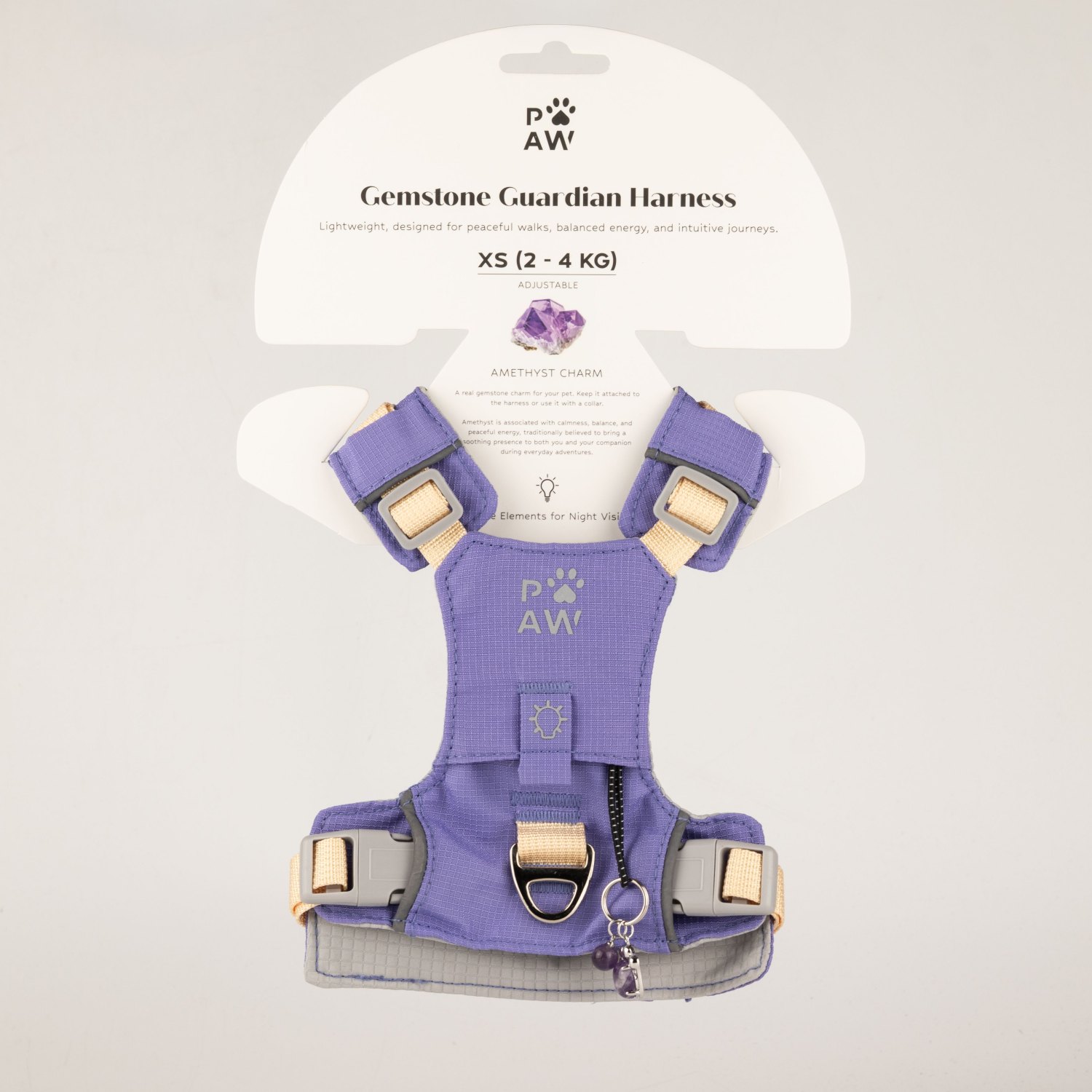 Lavender XS Guardian Dog Harness with Amethyst Charm