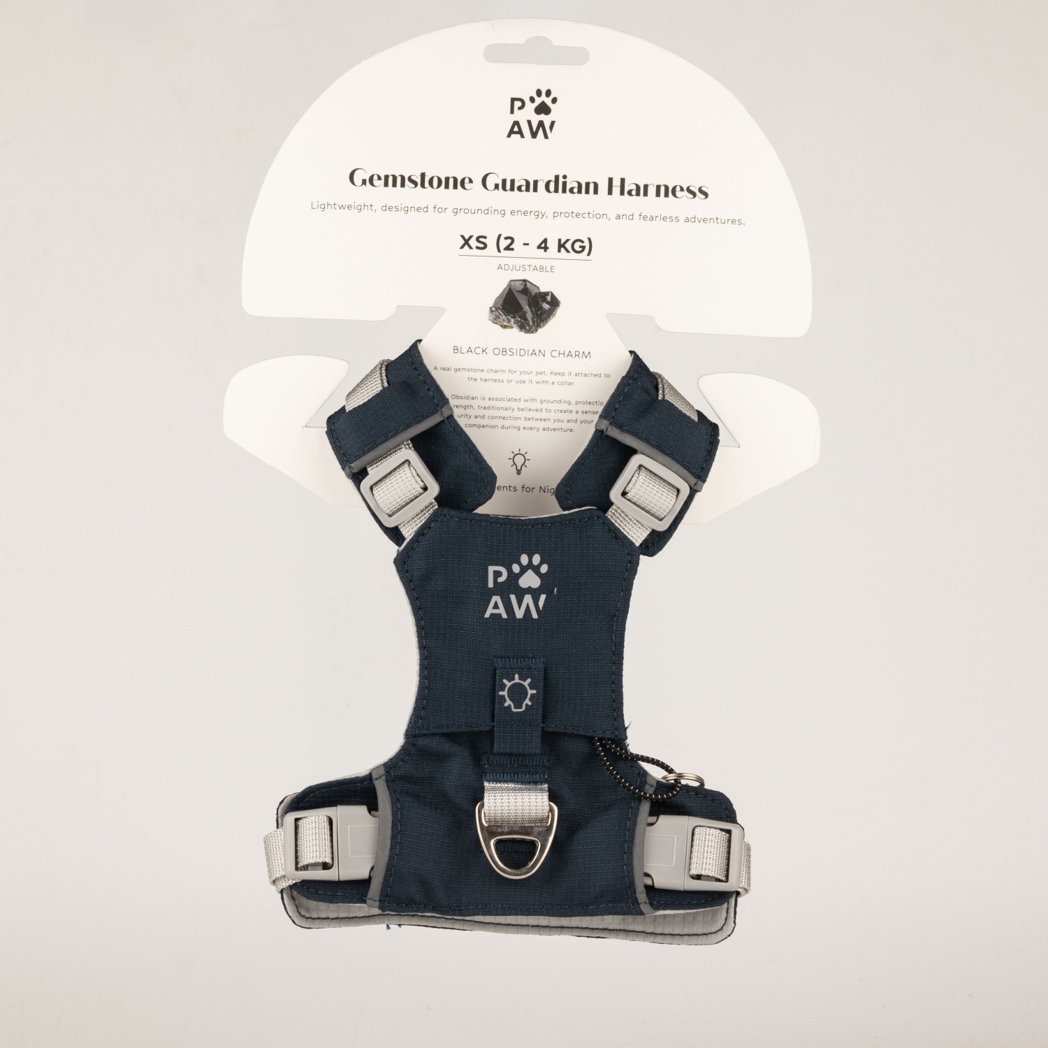 Rock Grey XS Guardian Dog Harness with Black Obsidian Charm