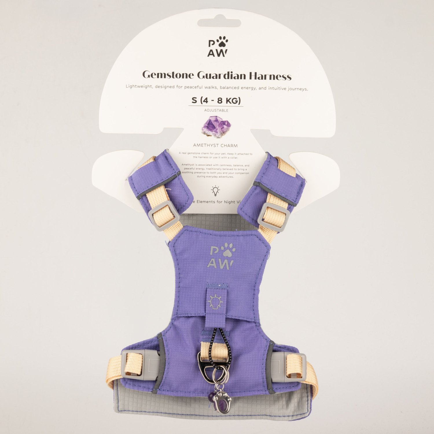 Lavender S Guardian Dog Harness with Amethyst Charm