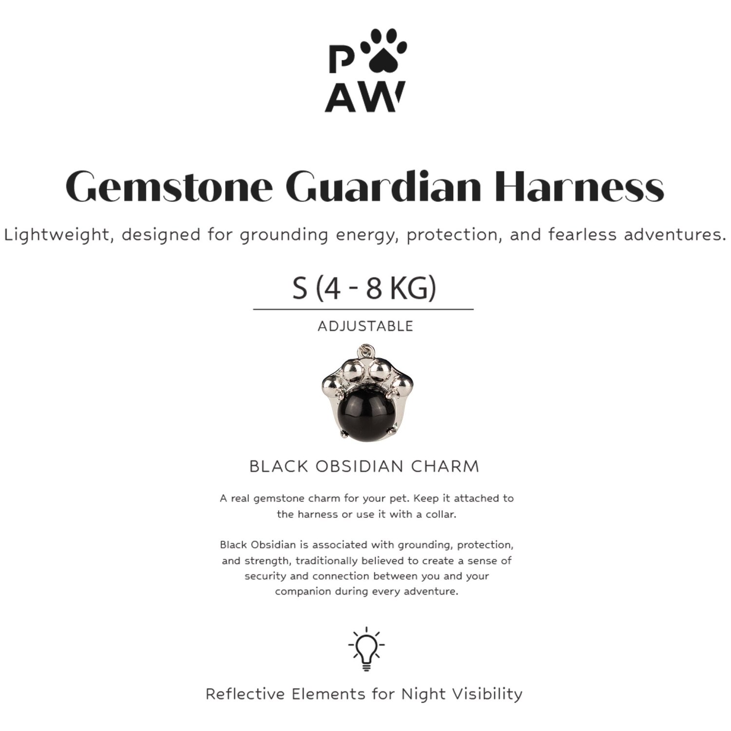 Rock Grey S Guardian Dog Harness with Black Obsidian Charm5