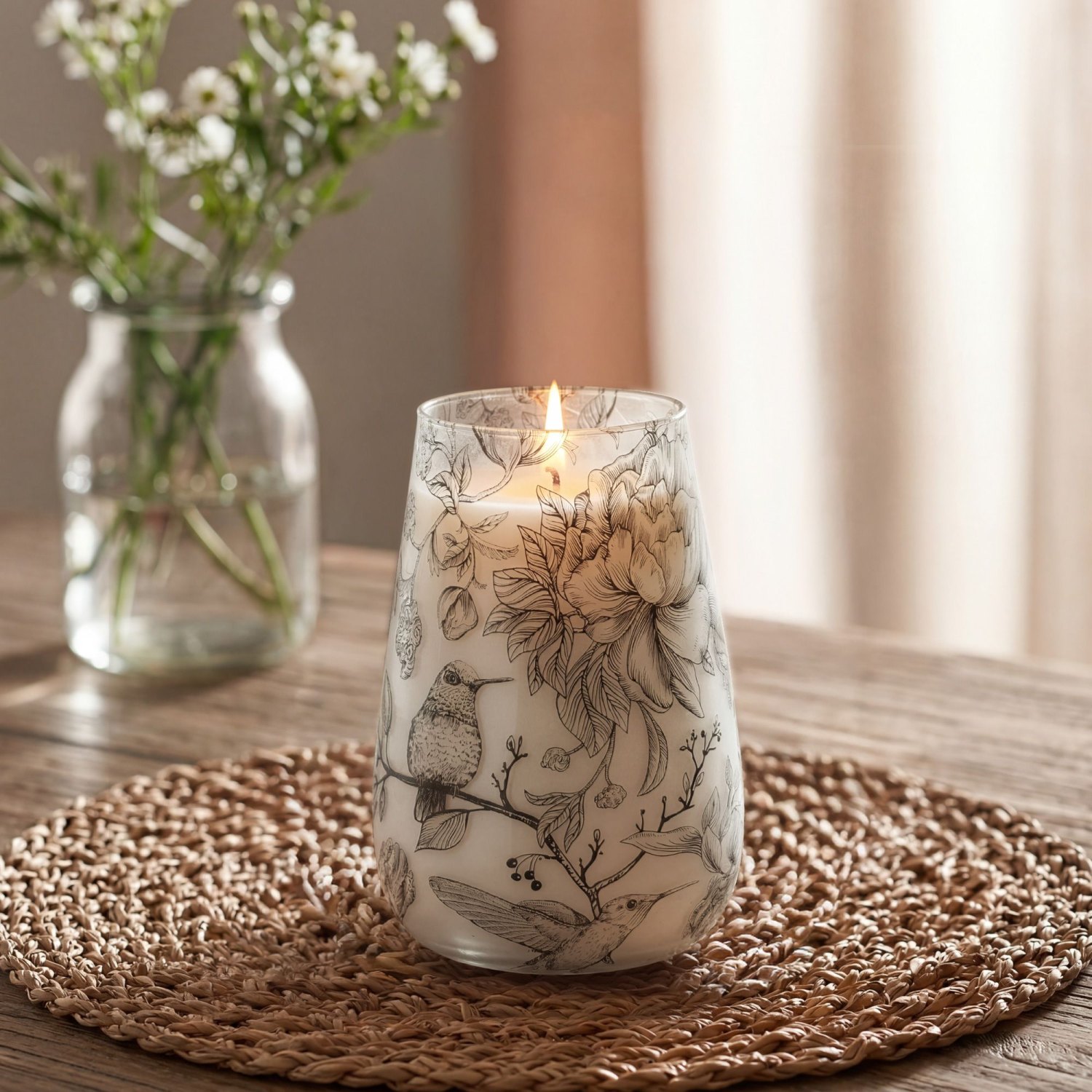 Tall Drawn by Flame Botanical Glass Jar Candle1