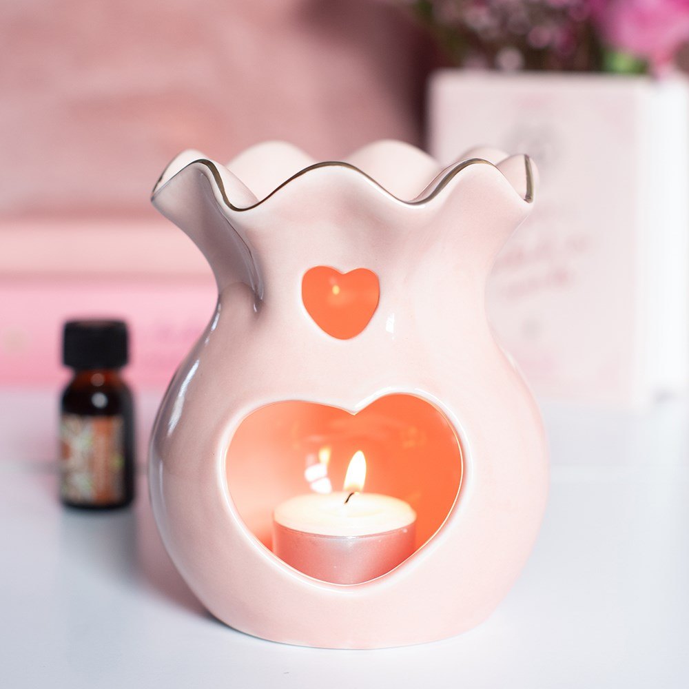 Pink Fluted Heart Oil Burner & Wax Warmer3