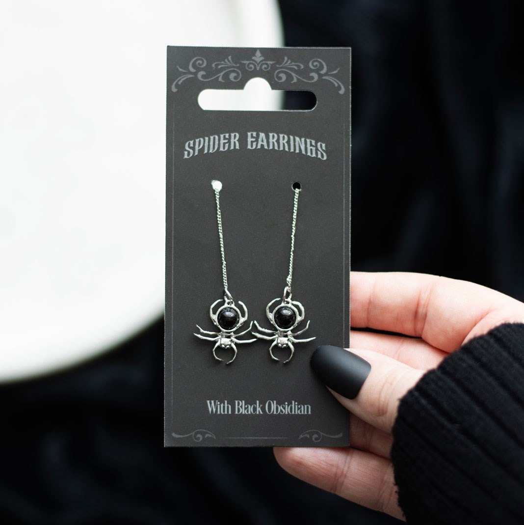 Black Obsidian Spider Threader Earrings3