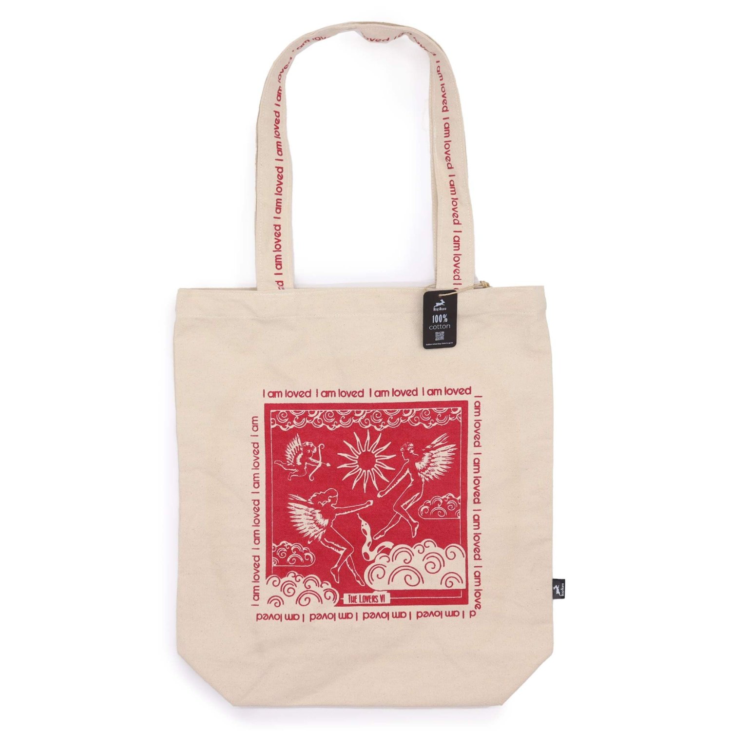 Hop Hare - I Am Loved - Tarot Cotton Canvas Tote Bag