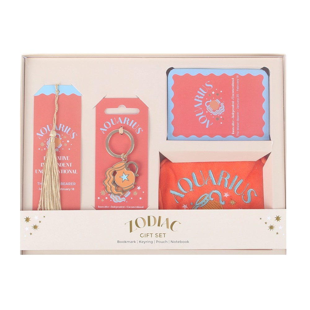 Zodiac Zest Aquarius Gift Set – Bookmark, Keyring, Notebook & Pouch