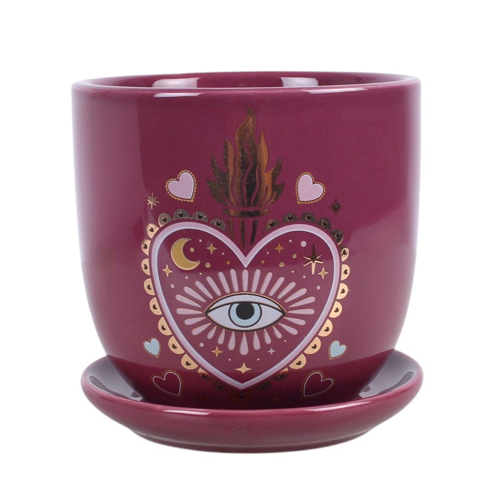 Sacred Sight Purple Heart & All-Seeing Eye Plant Pot with Saucer