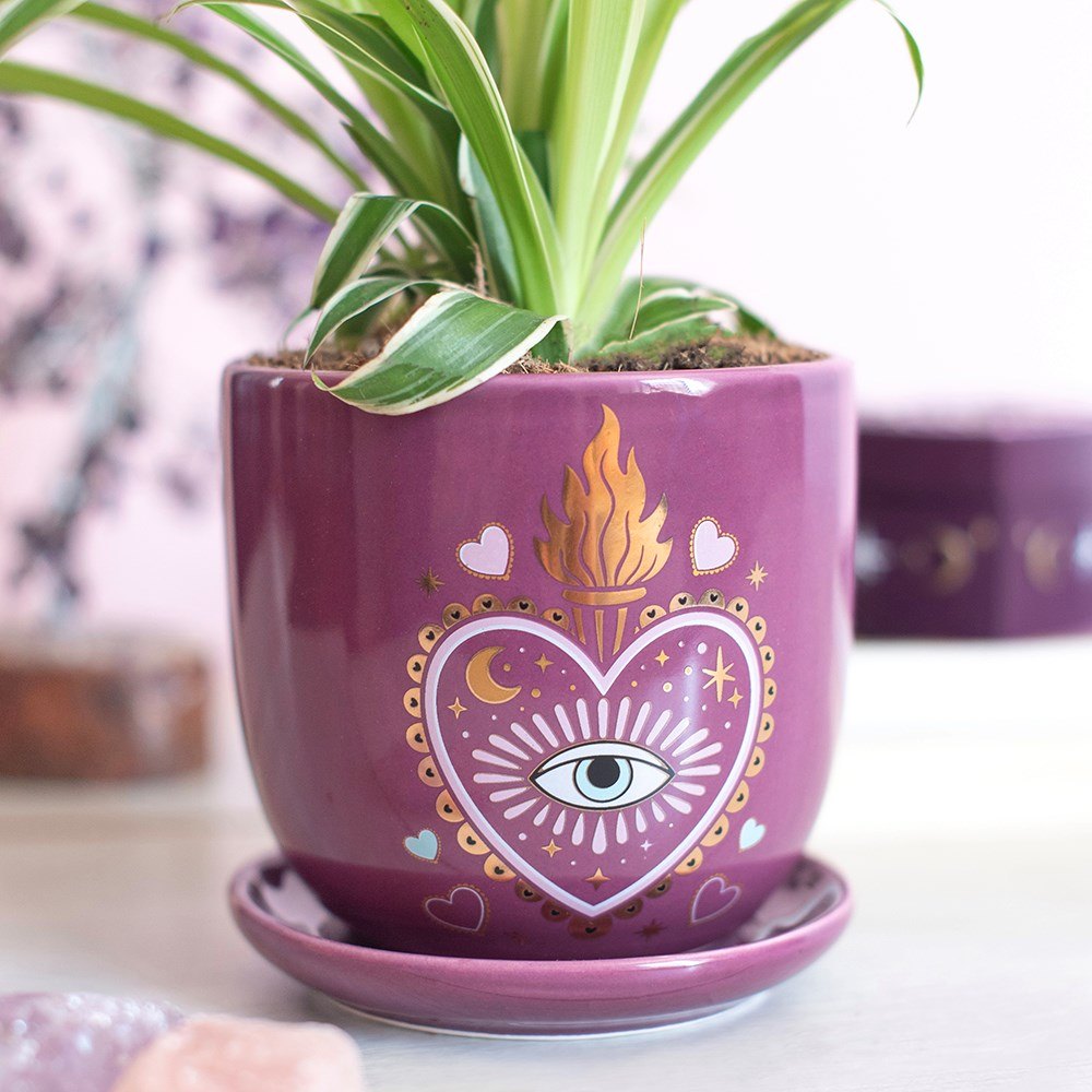 Sacred Sight Purple Heart & All-Seeing Eye Plant Pot with Saucer5