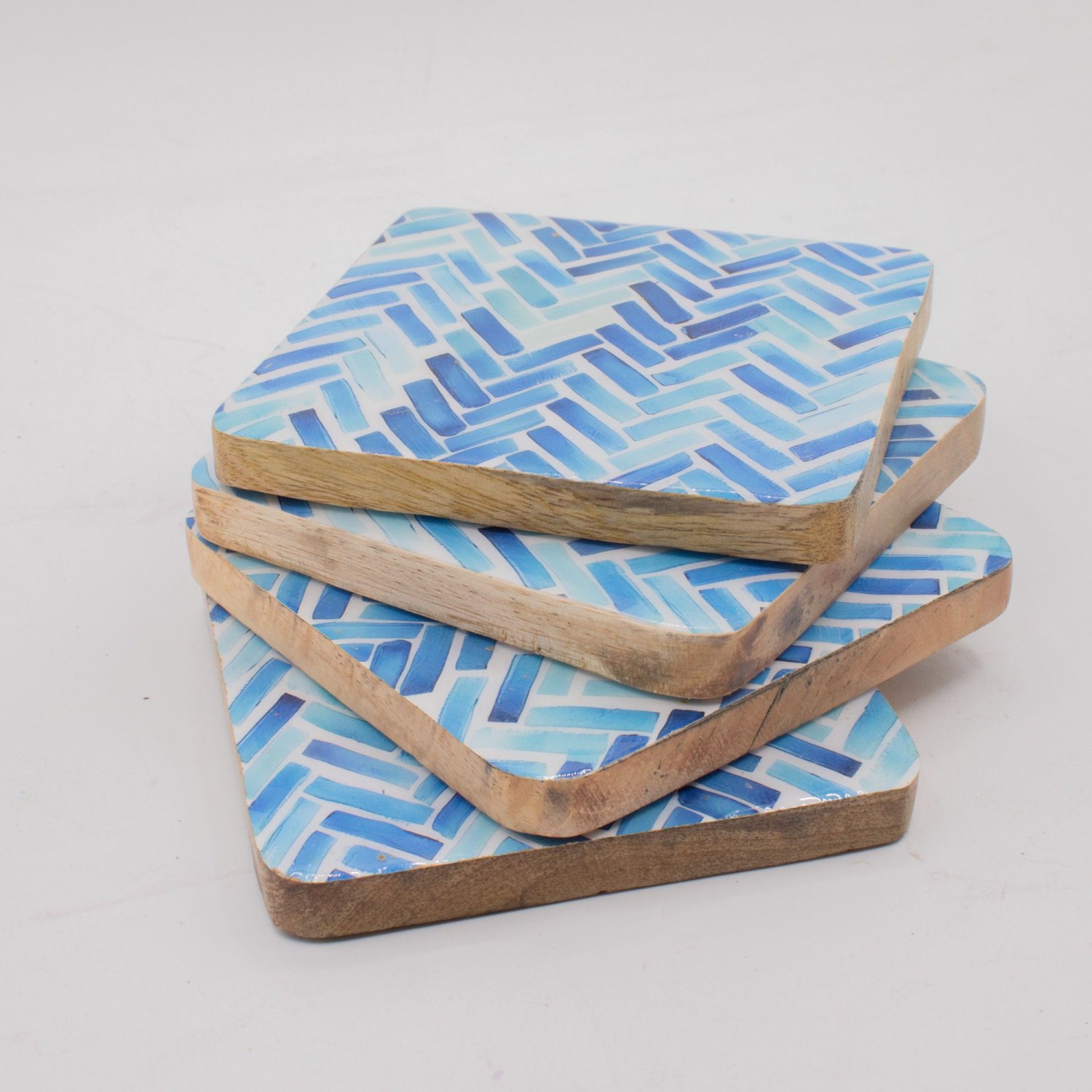 Blue Stripe Mango Wood Coasters – Set of 42