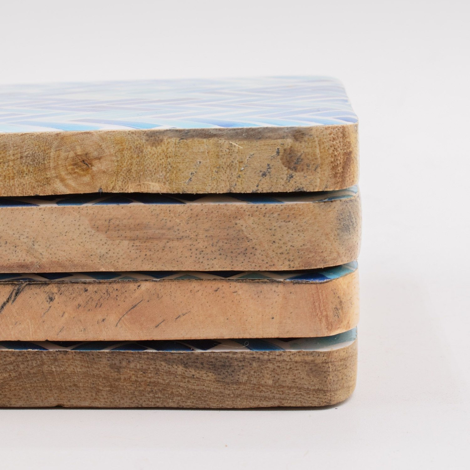 Blue Stripe Mango Wood Coasters – Set of 43