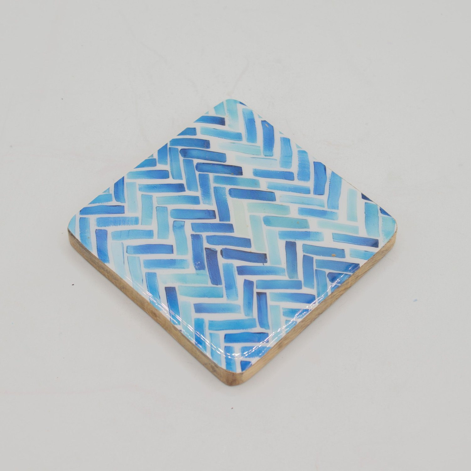 Blue Stripe Mango Wood Coasters – Set of 44