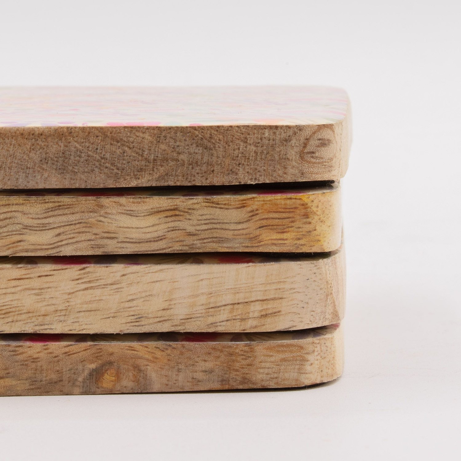 Pretty Floral Mango Wood Coasters – Set of 42