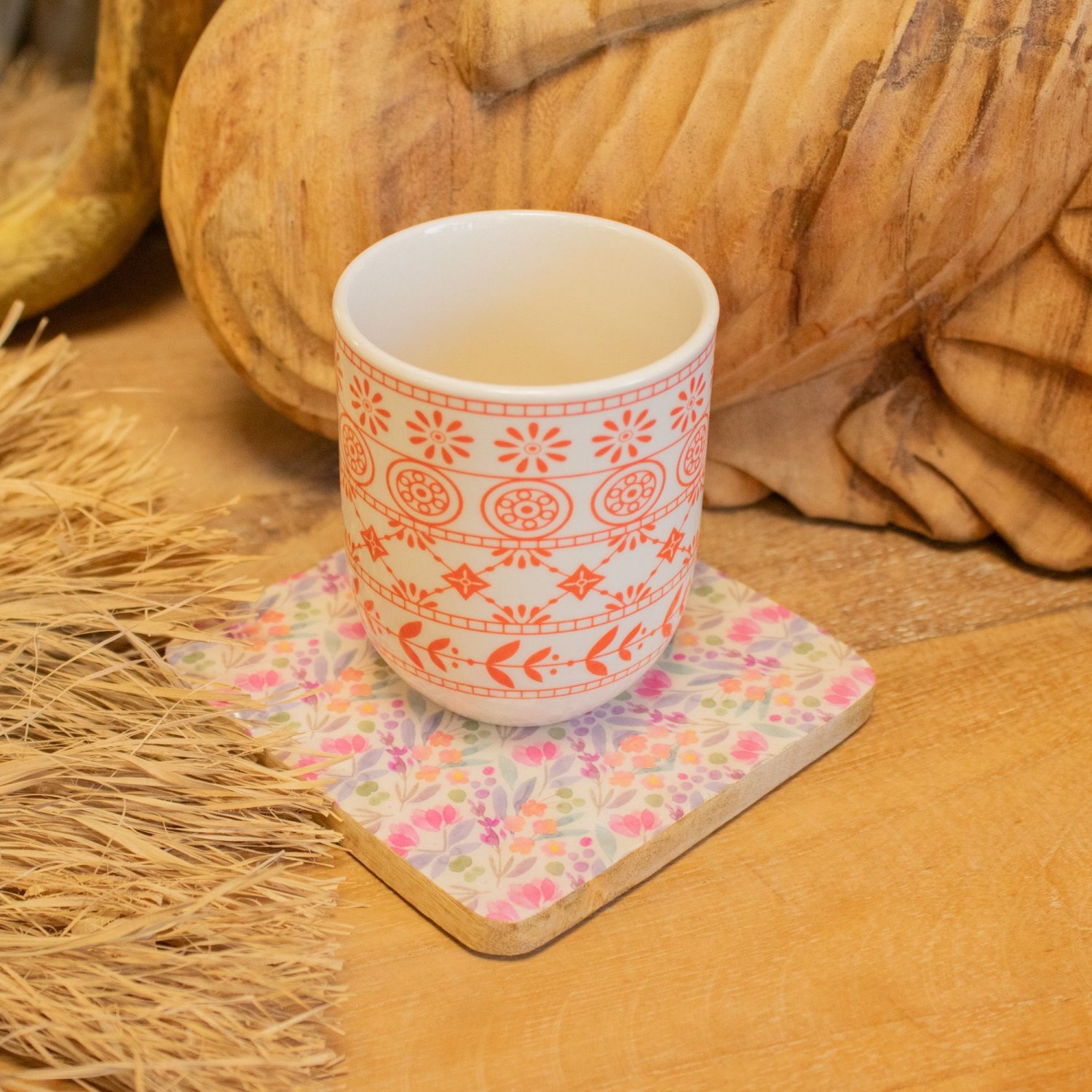 Pretty Floral Mango Wood Coasters – Set of 46