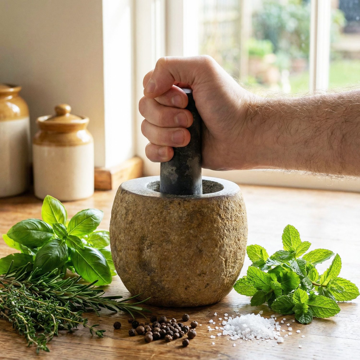 Small Natural Riverstone Decorative Pestle & Mortar – Approx. 9 x 7cm4