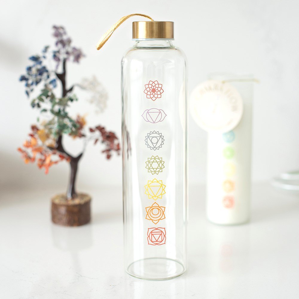 Chakra Flow 750ml Reusable Glass Water Bottle4