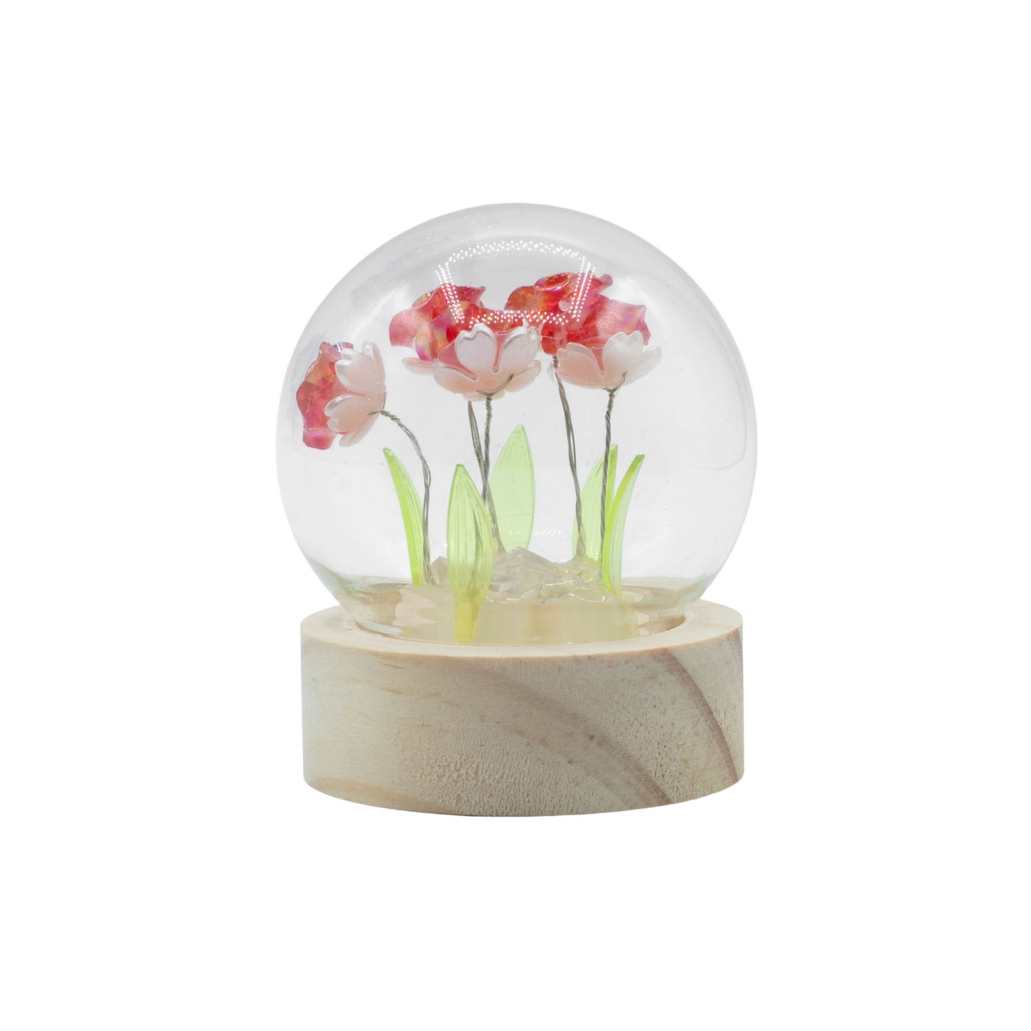 Floral Glow Five Red Roses LED Glass Dome