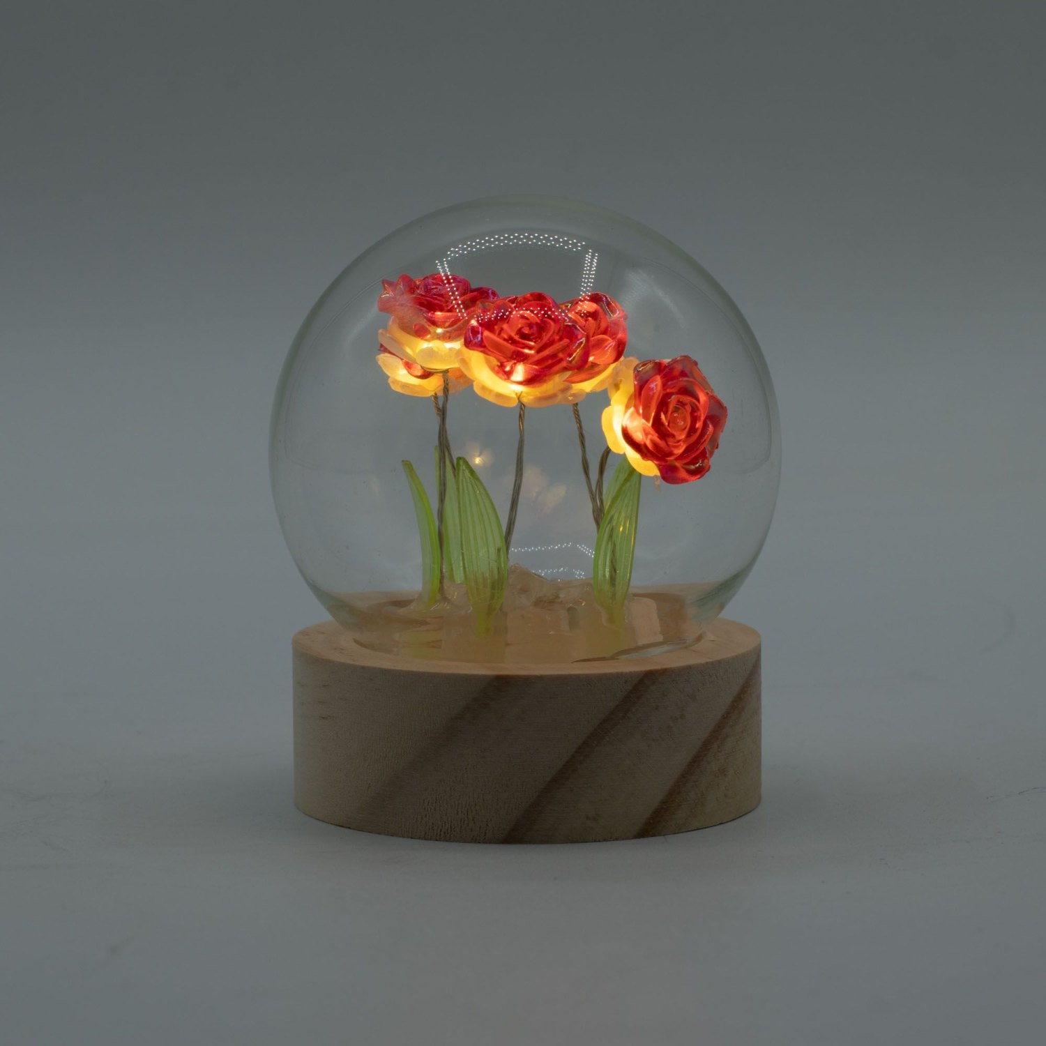 Floral Glow Five Red Roses LED Glass Dome1