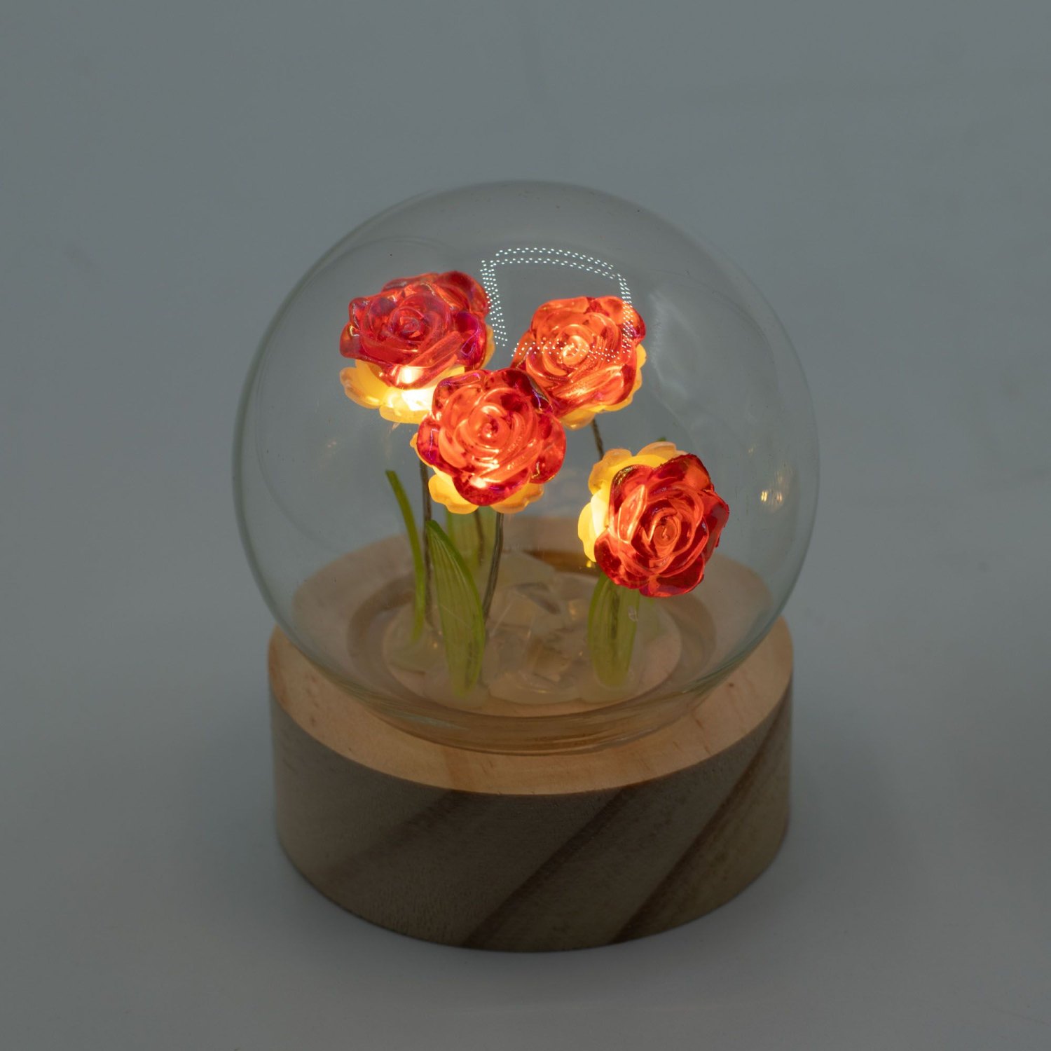Floral Glow Five Red Roses LED Glass Dome3