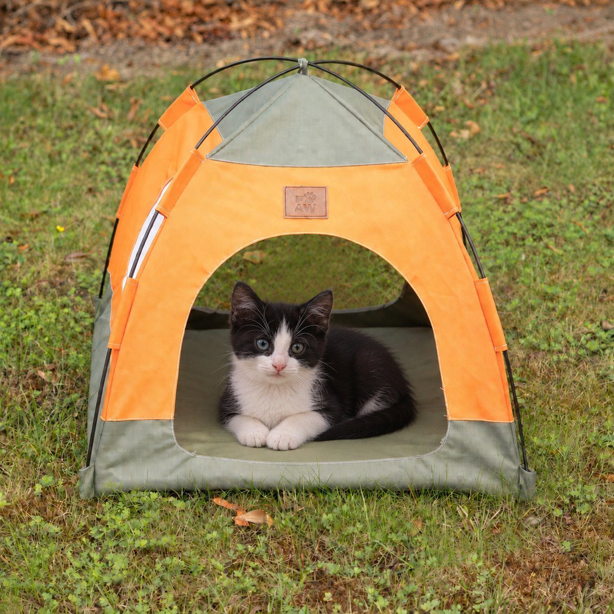 PAW Green & Orange Tent Pet Bed – 48 × 48 × 40cm2