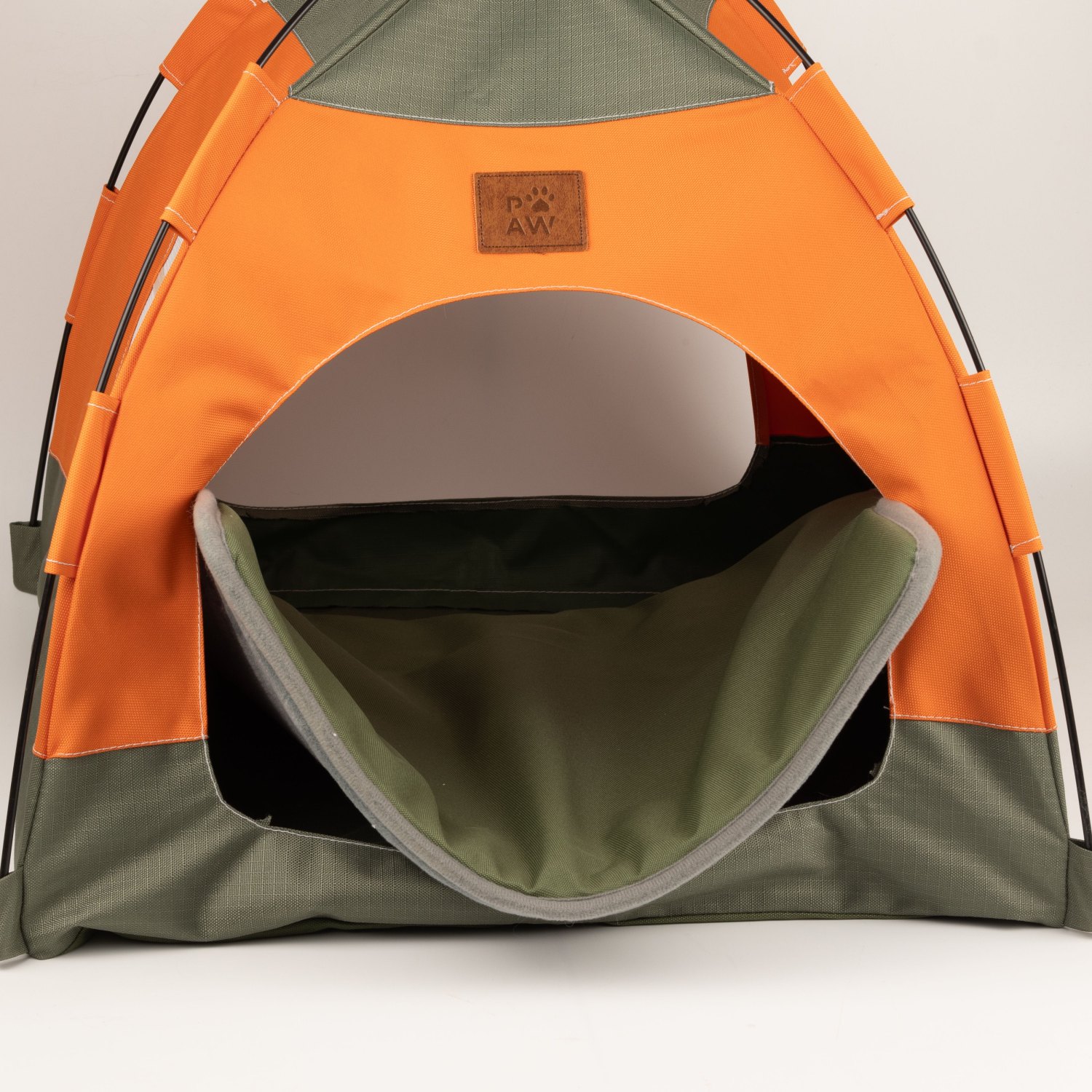PAW Green & Orange Tent Pet Bed – 48 × 48 × 40cm4