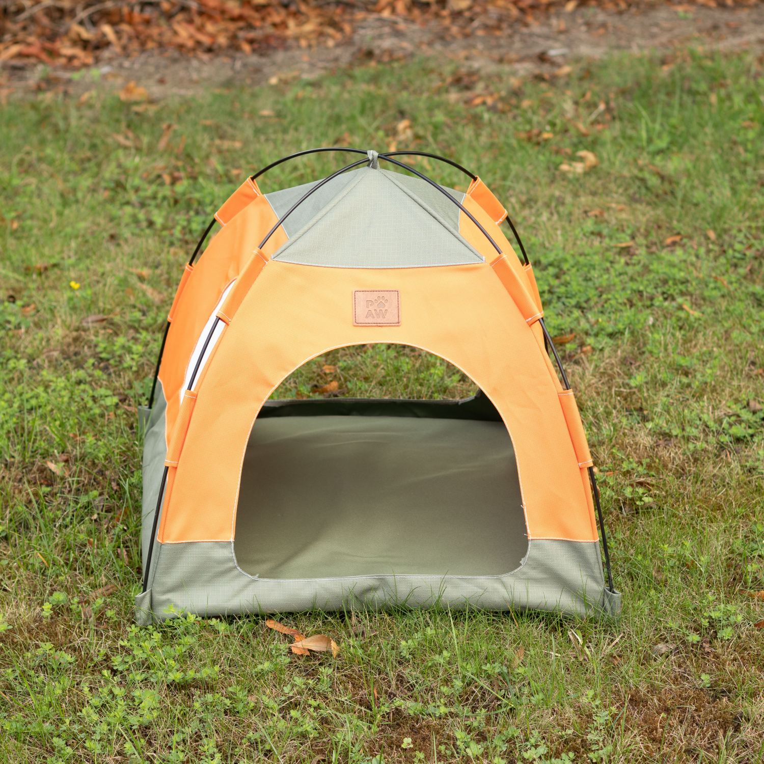 PAW Green & Orange Tent Pet Bed – 48 × 48 × 40cm8