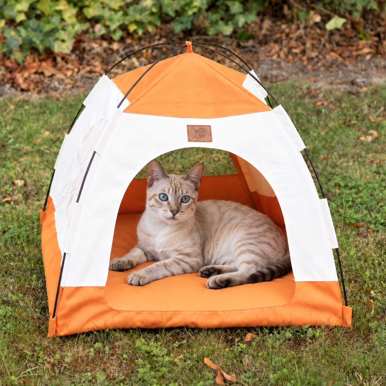 PAW Beige & Orange Tent Pet Bed – 58 × 58 × 48cm2