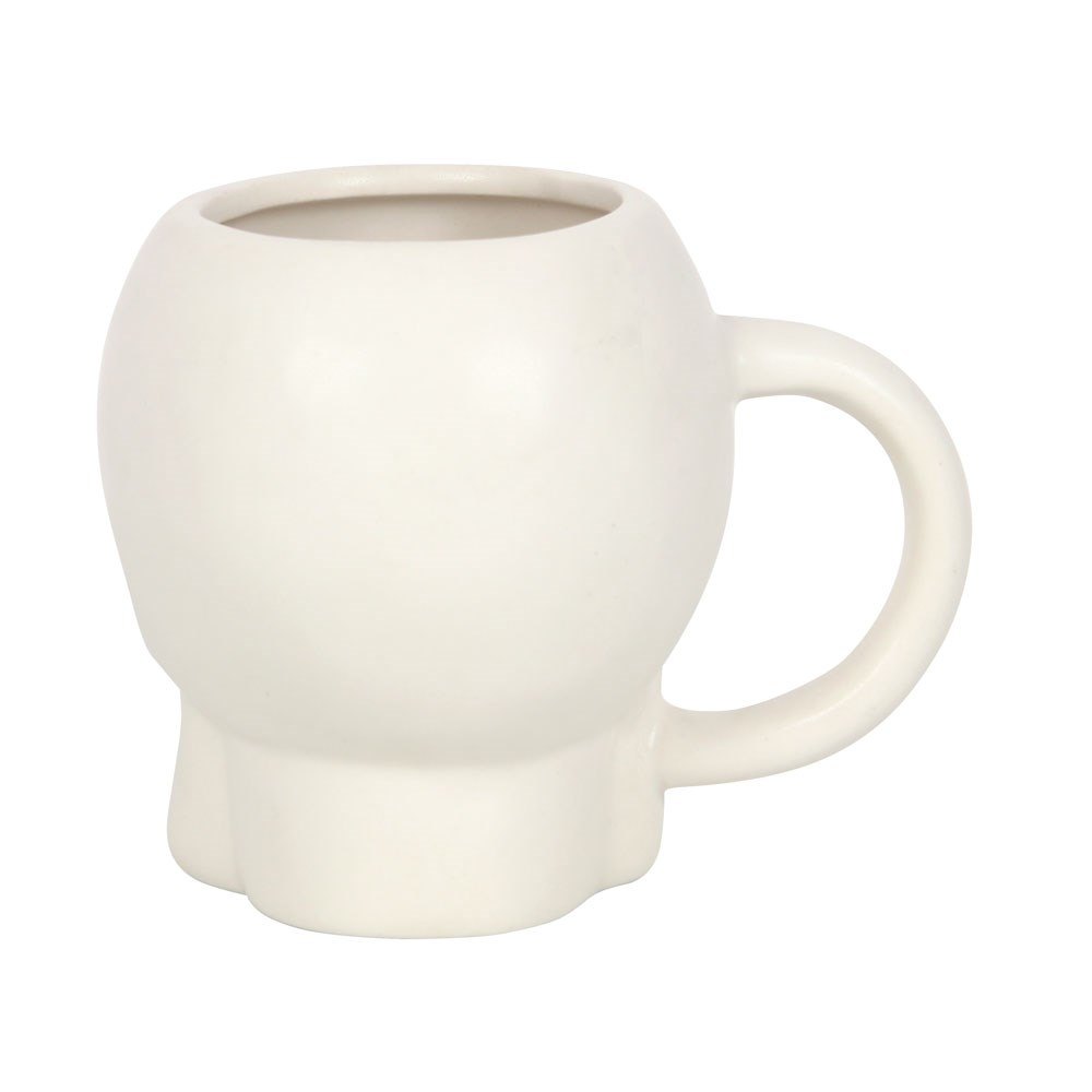 Matte White Skull-Shaped Ceramic Mug (500ml)3