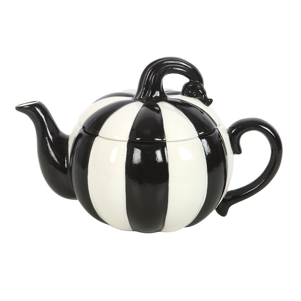 Black & White Striped Pumpkin Ceramic Teapot – 500ml