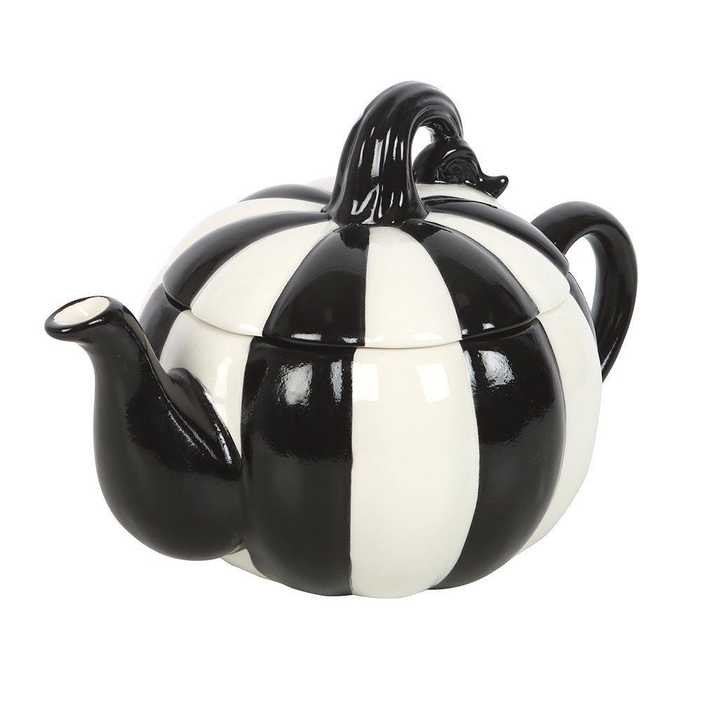 Black & White Striped Pumpkin Ceramic Teapot – 500ml1