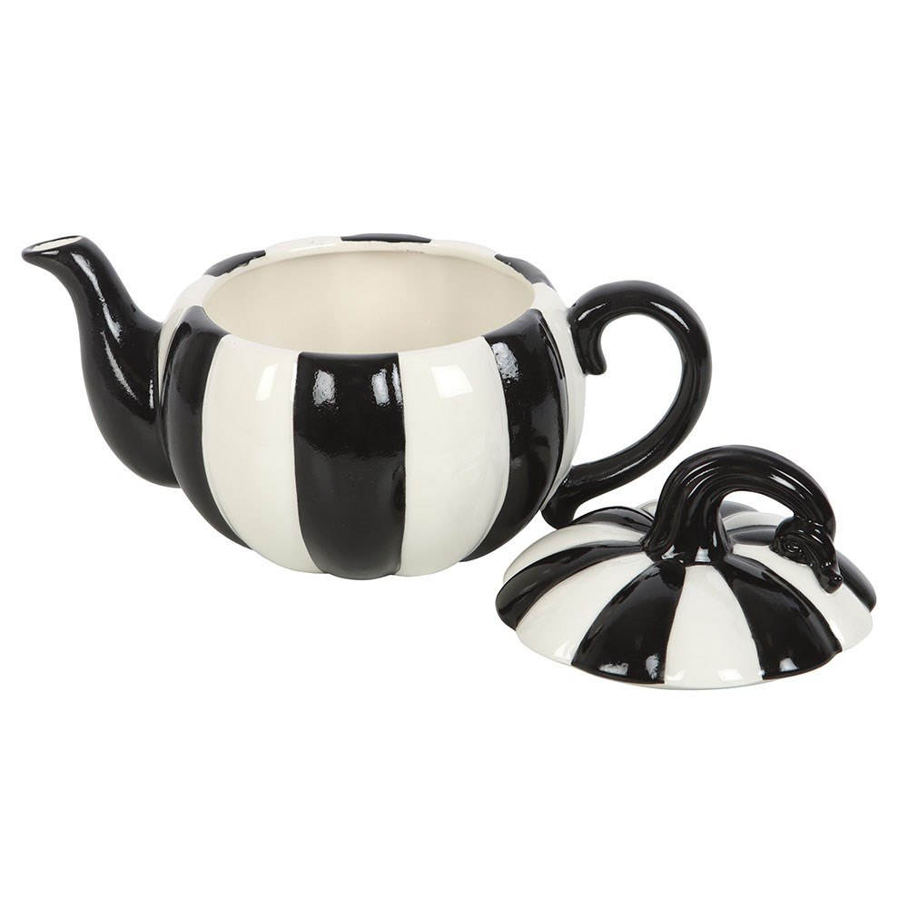 Black & White Striped Pumpkin Ceramic Teapot – 500ml2